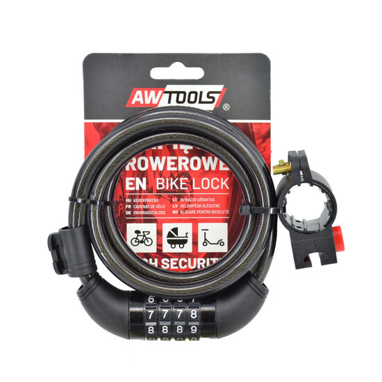 Велосипедный замок трос AWTOOLS 10х120 см, 4-значный кодовый замок, AW24062 5903678625597