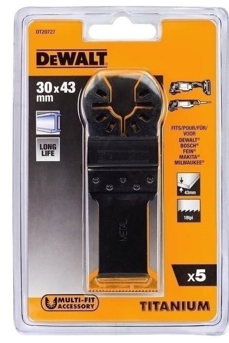Лезвия Dewalt MultiTool Титан 5шт. упаковка 30x43мм Z ТИТАН. МЕТАЛЛ DT20727-QZ 5035048050415