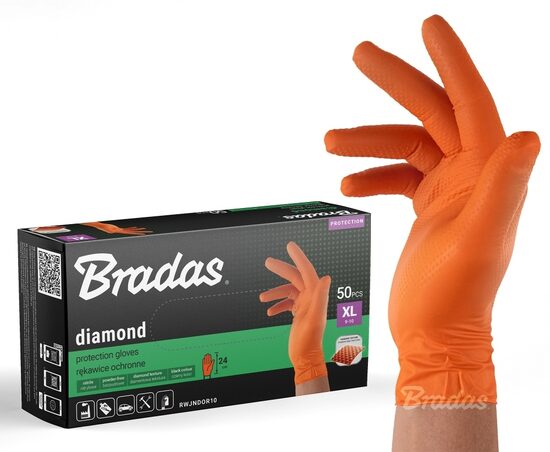 РАБОЧИЕ ПЕРЧАТКИ DIAMOND NITRILE ОРАНЖЕВЫЕ XL 9-10 / 50 шт. RWJNDOR10 5907544455578