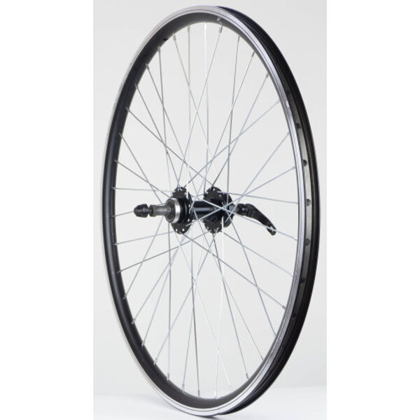 Заднее колесо: 26-дюймовый алюминиевый диск, ступица свободного хода QR, машинные подшипники, черный обод DoubleWall, RWHL162