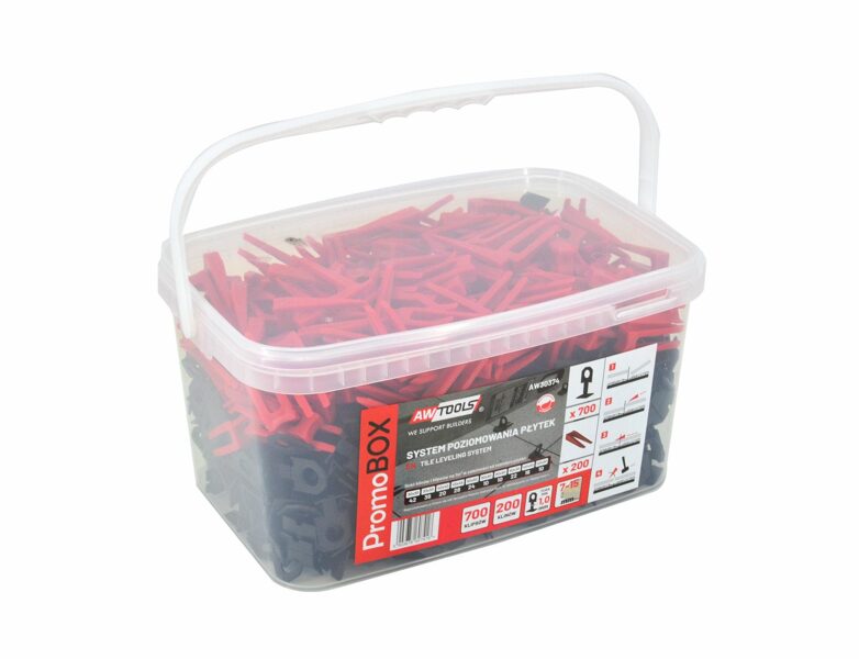 AWTOOLS PROMO BOX СИСТЕМА ВЫРАВНИВАНИЯ 1.0мм - 7-15мм - ЗАЖИМ 700 шт. + КЛИН 200 шт. AW30374