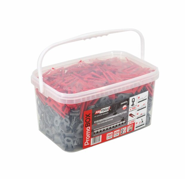 AWTOOLS PROMO BOX СИСТЕМА ВЫРАВНИВАНИЯ 1,5мм - 7-15мм - ЗАЖИМ 700 шт. + КЛИН 200 шт. AW30376