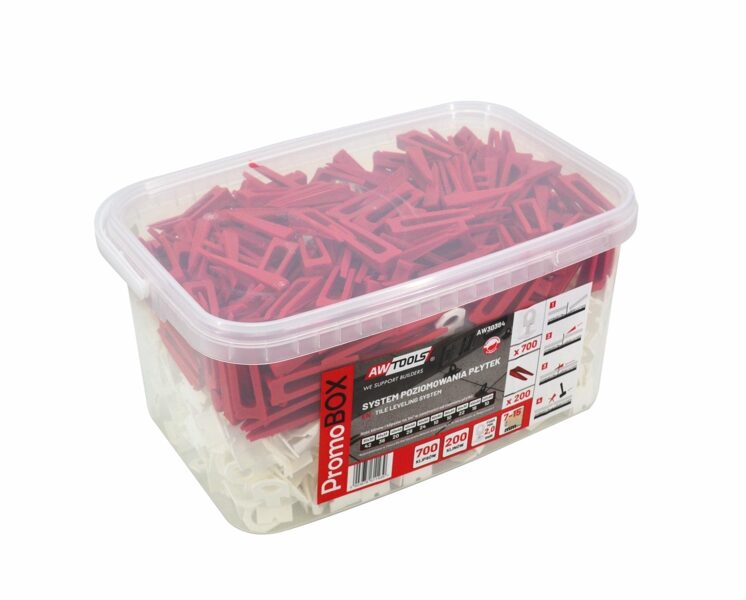 AWTOOLS PROMO BOX СИСТЕМА ВЫРАВНИВАНИЯ ПЛИТКИ 2,0 мм - 7-15 мм - ЗАЖИМ 700 шт. + КЛИН 200 шт. AW30384