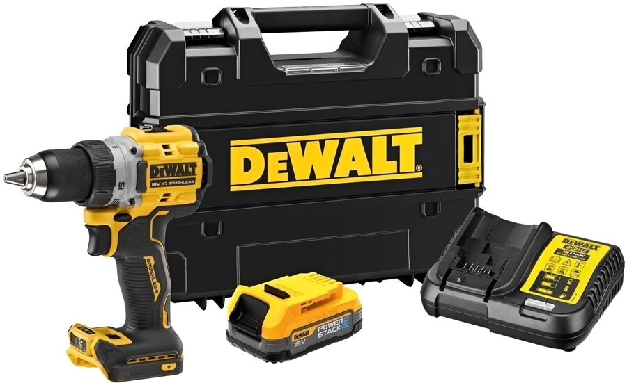УДАРНАЯ Дрель-шуруповерт DEWALT/ПРИВОДНАЯ 18 В 90 Нм 1x1,7 Ач POWERSTACK BL TSTAK DCD805E1T-QW