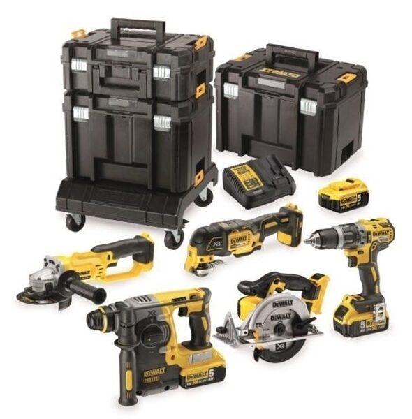 КОМБО-КОМЛЕКТ DEWALT 18 В, 6 ЭЛЕМЕНТОВ + 3 x 5,0 Ач + 3 x TSTAK DCK654P3T-QW