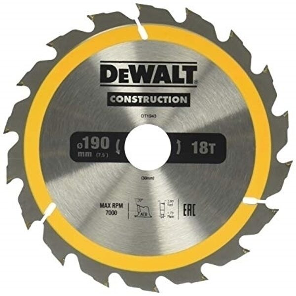 ЦИРКУЛЯРНАЯ ПИЛА DEWALT.190x30mmx18z DT1943-QZ