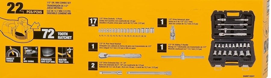 DEWALT ATSLĒGU KOMPLEKTS 22 gab. 1/2" DWMT19241-1