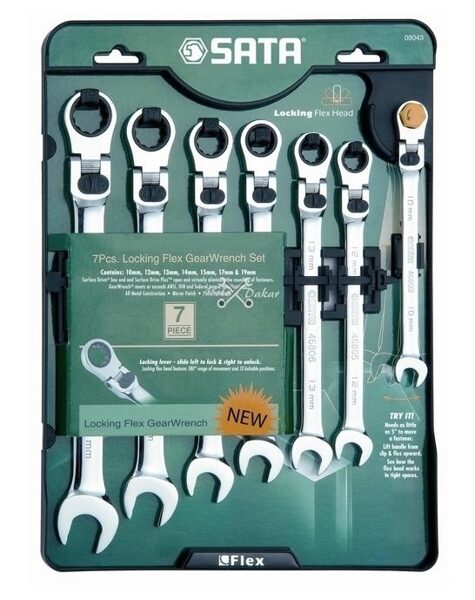 Набор ломаных комбинированных ключей с трещоткой Gearwrench и замком Sata 10 12 13 14 15 17 19 мм GL09043