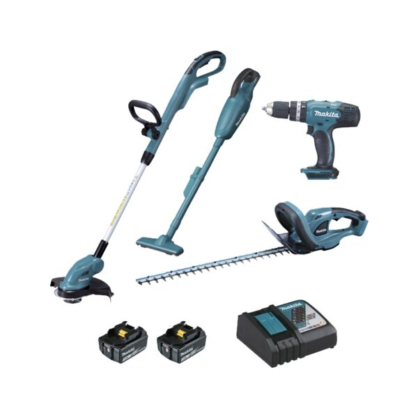 MAKITA IMPACT DRIVER DHP453 + MOWER DUR181 + HEDGE SHEARS DUH523 + VACUUM CLEANER DCL180 2x3.0Ah DLX4093