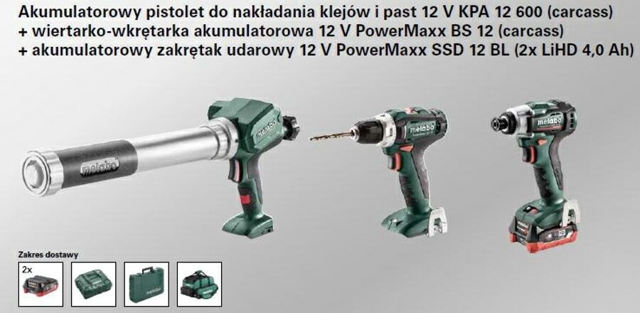 METABO COMBO SET 12V (BS 12 + SSD 12 BL + KPA 12 600) 2x4,0Ah LiHD PL_SP20601036890