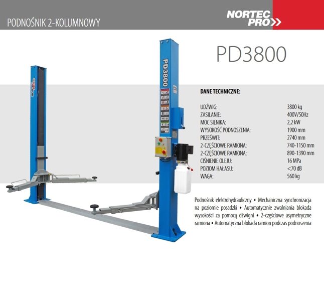 Двухстоечный подъемник  NORTEC PD3800 / 3.8T