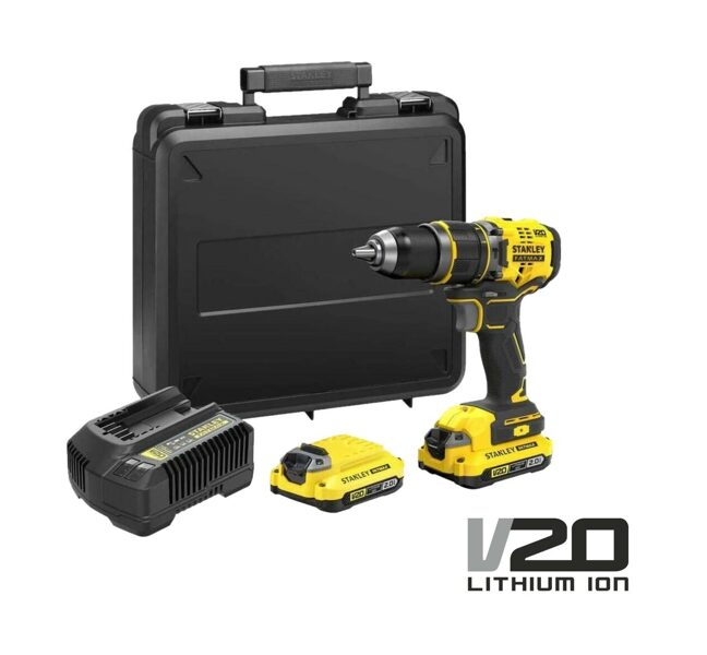 Аккумуляторная ударная дрель-шуруповерт Stanley SFMCD721D2K-QW; Аккумулятор 18 В V20 80 Нм 2x2,0 Ач.