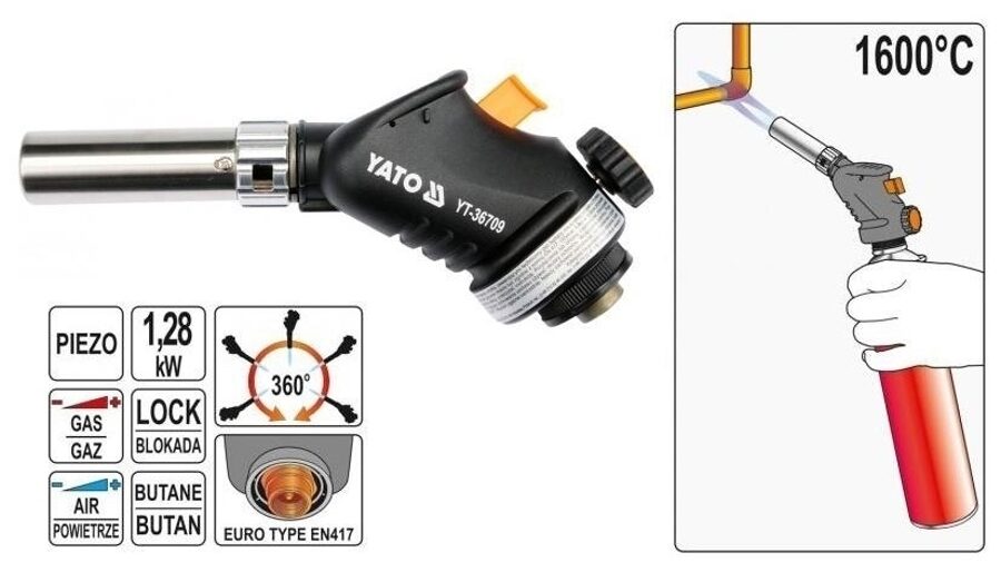 Газовый паяльник Yato 1.28kW YT-36709