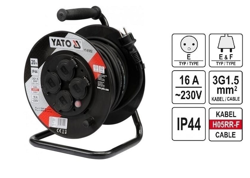 Удлинитель на катушке Yato YT-81053; 30 м; 3x1,5 мм²