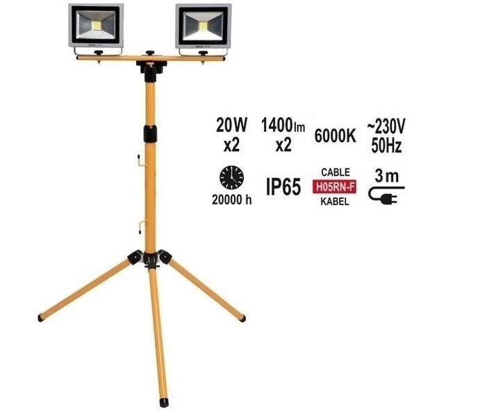YATO LED HEADLIGHT DOUBLE COB 2 x 20W, 1400LM + ТРИПОД YT-81789