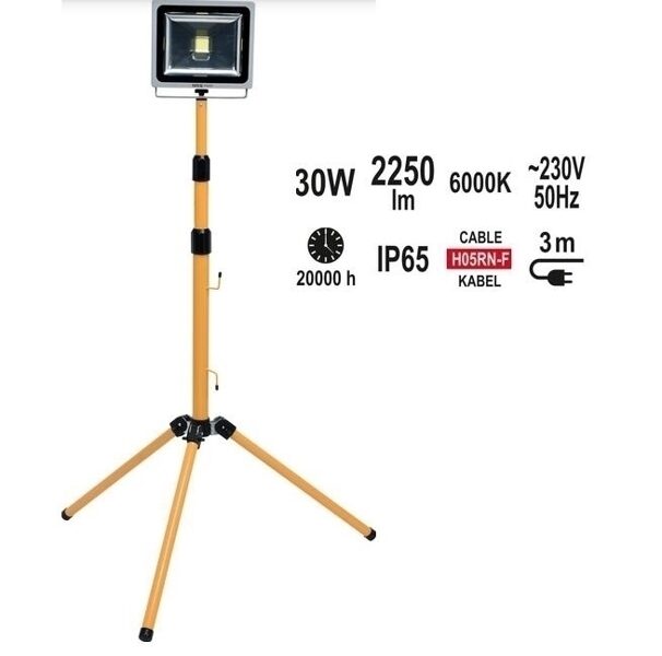 YATO портативный профессиональный светодиодный прожектор, 30 Вт, 2250 лм + штатив YT-81810