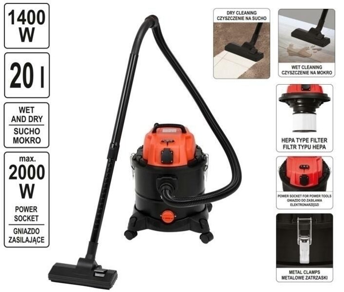 ПЫЛЕСОС ДЛЯ МАСТЕРСКОЙ YATO 1400W / 20L YT-85700