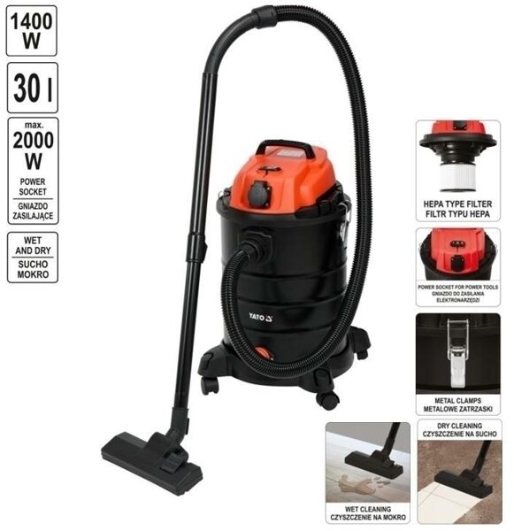 ПЫЛЕСОС ДЛЯ МАСТЕРСКОЙ YATO 1400 Вт / 30 л YT-85701 5906083034275