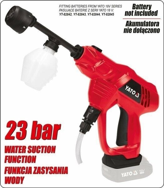 YATO АККУМУЛЯТОРНАЯ МОЙКА ВЫСОКОГО ДАВЛЕНИЯ YT-85930 БЕЗ АККУМУЛЯТОРА И ЗАРЯДНОГО УСТРОЙСТВА 5906083070785