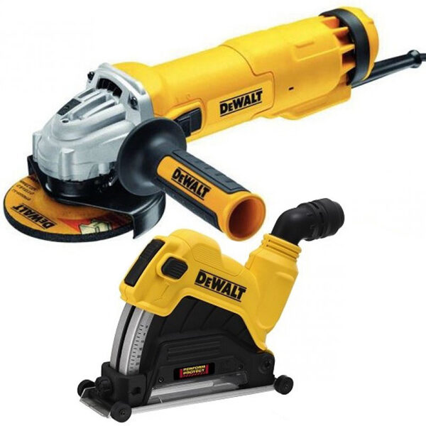 УГЛОВАЯ ШЛИФОВАЛЬНАЯ МАШИНА DEWALT 125/1400 Вт  + ЗАЩИТА ДЛЯ РЕЗКИ БЕТОНА DWE46107-QS