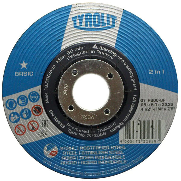 Шлифовальный диск 125x6.0x22.2 mm для нержавеющей стали — TYROLIT BASIC 222858